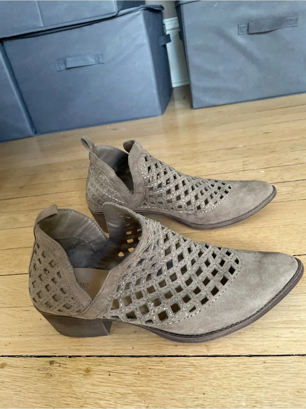 Women's Taupe Faux-Suede Cutout Slip-On Booties